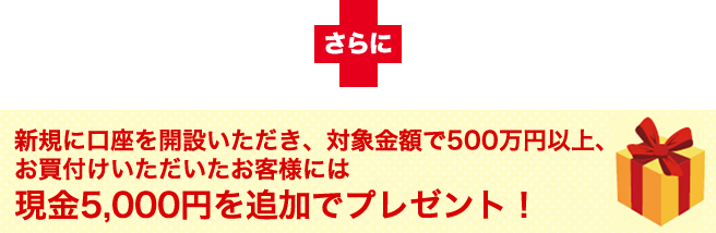 さらに新規に口座を開設いただいたお客様へ現金5,000円を追加でプレゼント!