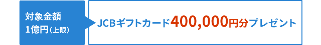 対象金額1億円（上限）：JCBギフトカード400,000円分プレゼント