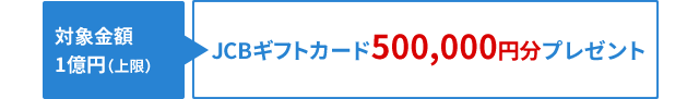 対象金額1億円（上限）：JCBギフトカード500,000円分プレゼント