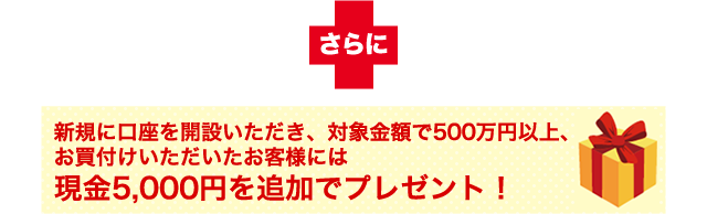 さらに新規に口座を開設いただいたお客様へ現金5,000円を追加でプレゼント!