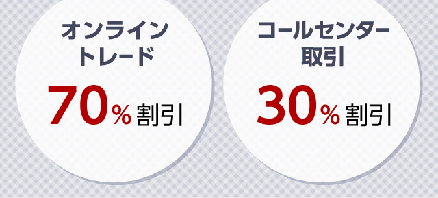 オンライントレード70%割引。コールセンター取引30%割引